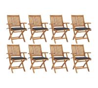 vidaXL Chaises de jardin pliantes avec coussins 8 pcs. Bois massif teck