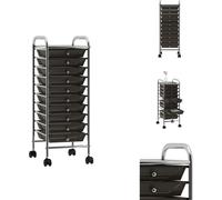 vidaXL Chariot à tiroirs avec 10 tiroirs noir plastique - Chariots & Diables