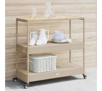 vidaXL Chariot de bar 3 niveaux beige rotin et bois d'acacia massif