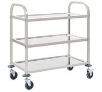 vidaXL Chariot de Cuisine à 3 Niveaux Desserte à roulettes Chariot de Service Chariot de Bar Table Console à roulettes Hôtel Restaurant Maison 95x45x83,5 cm Acier