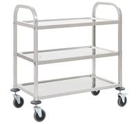 vidaXL Chariot de Cuisine à 3 Niveaux Desserte à roulettes Chariot de Service Chariot de Bar Table Console à roulettes Hôtel Restaurant Maison 95x45x83,5 cm Acier