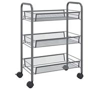 vidaXL Chariot de Cuisine à 3 Niveaux Etagère de Cuisine Chariot de Service Desserte à roulettes Chariot de Ménage Gris 46x26x64 cm Fer