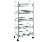 vidaXL Chariot de Cuisine à 5 Niveaux Etagère de Cuisine Chariot de Service Desserte à roulettes Chariot de Ménage Gris 46x26x105 cm Fer