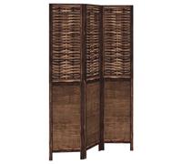 vidaXL Cloison de Séparation 3 Panneaux, Séparateur de Pièce, Écran d'Intimité, Paravent de Salon Chambre, Marron Foncé Bois de Paulownia Massif