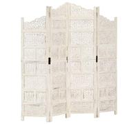 vidaXL Paravent - Cloison de séparation 4 panneaux en bois de manguier blanc 160x165 cm
