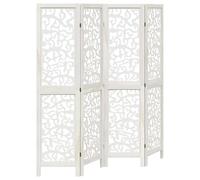 vidaXL Cloison de Séparation 4 Panneaux, Séparateur de Pièce, Écran d'Intimité, Paravent de Salon Chambre, Blanc Bois de Paulownia Massif