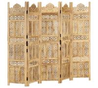vidaXL Cloison de Séparation 5 Panneaux Séparateur de Pièce Diviseur Cloison de Pièce Paravent Chambre à Coucher Maison 200x165 cm Bois de Manguier