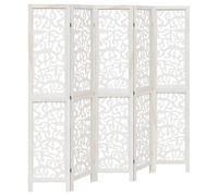 vidaXL Cloison de Séparation 5 Panneaux, Séparateur de Pièce, Écran d'Intimité, Paravent de Salon Chambre, Blanc Bois de Paulownia Massif
