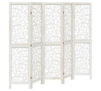 vidaXL Cloison de Séparation 5 Panneaux, Séparateur de Pièce, Écran d'Intimité, Paravent de Salon Chambre, Blanc Bois de Paulownia Massif