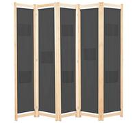 vidaXL Cloison de séparation 5 panneaux Paravent brise-vue tissu gris 200×170×4 cm