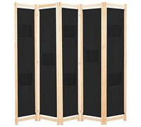 vidaXL Cloison de Séparation 5 Panneaux Séparateur de Pièce Paravent Brise-Vue Chambre à Coucher Maison Intérieur Noir 200x170x4 cm Tissu