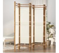 vidaXL Cloison de Séparation Pliante 5 Panneaux, Séparateur de Pièce, Paravent de Salon Balcon Jardin Intérieur, 200 cm Bambou et Toile Blanc Crème