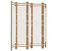 vidaXL Cloison de Séparation Pliante 5 Panneaux, Séparateur de Pièce, Paravent de Salon Balcon Jardin Intérieur, 200 cm Bambou et Toile Blanc Crème