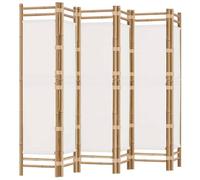 vidaXL Cloison de Séparation Pliante 6 Panneaux, Séparateur de Pièce, Paravent de Salon Balcon Jardin Intérieur, 240 cm Bambou et Toile Blanc Crème