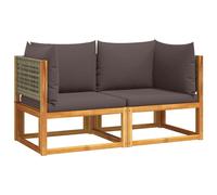 vidaXL Coin salon de jardin avec coussins 2 pcs. Bois acacia & rotin