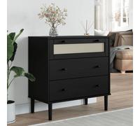 Vidaxl Commode Senja Aspect De Rotin Noir Bois De Pin Solide Marron
