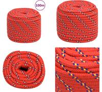 vidaXL corde de bateau rouge 16 mm 100 m polypropylène - corde de bateau - cordes de bateau - corde de bateau tressée - corde d'ancre