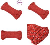 vidaXL corde de bateau rouge 5 mm 100 m polypropylène - corde de bateau - cordes de bateau - corde de bateau tressée - corde d'ancre
