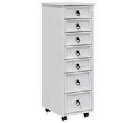 vidaXL Corona, coffre à roulettes avec tiroirs, blanc, espace de rangement rustique, beaucoup d'espace pour les documents, armoire à roulettes facile à nettoyer, meuble polyvalent