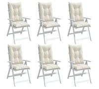 vidaXL Lot de 6 Coussins de Chaise à Dossier Haut, Oreillers de Balcon, Coussins de Sièges Patio Jardin Terrasse Extérieur, Crème Mélangé Tissu