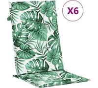 vidaXL Coussins de chaise à dossier haut – Modèle feuilles – Tissu à motif de feuilles – 6 pcs