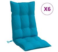 vidaXL Coussins de chaise à dossier haut Lot de 6 377616, Galette imperméable antidérapante Bleu G
