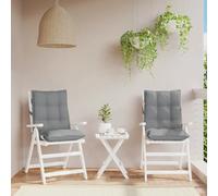 vidaXL Lot de 2 Coussins de Chaise à Dossier Bas, Galette de Siège Imperméable, Coussin d'Extérieur Anti-Glissement Jardin Terrasse, Gris Tissu Oxford