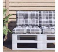 vidaXL Coussins de palette lot de 2 motif à carreaux gris en tissu