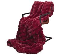 vidaXL Couverture en Fourrure de Lapin Synthétique Rouge Bordeaux