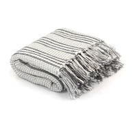 vidaXL Couverture coton rayures 160x210 cm Gris/Blanc
