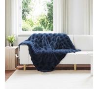 vidaXL Couverture en Fourrure de Lapin Synthétique 4 pcs Bleu Marine