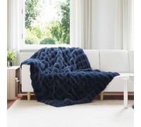 vidaXL Couverture en Fourrure de Lapin Synthétique 4 pcs Bleu Marine