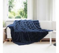 vidaXL Couverture en Fourrure de Lapin Synthétique Bleu Marine
