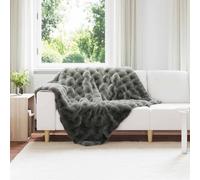 vidaXL Couverture en Fourrure de Lapin Synthétique Gris foncé