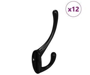 vidaXL Crochet à vêtements 12 pcs Noir 102 x 29 x 47mm Alliage de zinc