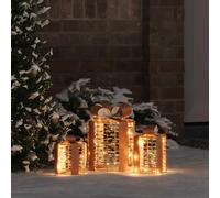 vidaXL Décoration de boîte cadeau 3 pc Blanc chaud 20 x 20 x 20 cm PET