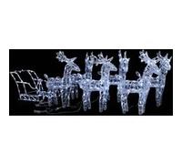 vidaXL Décoration de Noël avec Rennes et Traîneau Ornement de Vacances Décoration de Vacances Ornement de Fête Jardin 320 LED Acrylique Blanc froid G