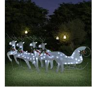 vidaXL Décoration de Noël Rennes avec traîneau 100 LED Extérieur Blanc
