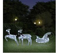 vidaXL Décoration de Noël Renne et traîneau 60 LED extérieur Blanc