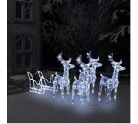 vidaXL Décoration de Noël Rennes et Traîneau Acrylique 280x28x55 cm Blanc froid 289980