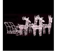 vidaXL Décoration de Noël Rennes et traîneau 280x28x55 cm acrylique lumineux Blanc chaud