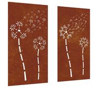 vidaXL Décorations murales de jardin 2pcs 105x55 cm design de fleur, décoration murale extérieure, art mural de jardin, décoration murale en métal