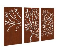 vidaXL Décorations murales Jardin 3 pcs 105x55 cm Design d'arbre Acier, décoration Murale extérieure, Art Mural de Jardin, décoration Murale en métal