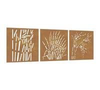 vidaXL Décoration murale de jardin design d'herbe 3 pcs 55x55 cm métal