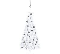 vidaXL Demi-arbre de Noël artificiel avec LED et boules Blanc 240 cm 3077658 Blanc G