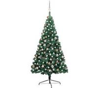 vidaXL Demi-arbre de Noël artificiel – Pré-éclairé avec LED et boules – Vert 180 cm
