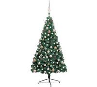 vidaXL Demi-arbre de Noël Artificiel Pré-éclairé et Boules, Sapin de Noël avec LED, Décoration de Vacances, Ornement de Fête Intérieur Extérieur, Vert 240 cm 3077567 Vert G