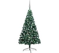 vidaXL Demi-arbre de Noël Artificiel Pré-éclairé et Boules, Sapin de Noël avec LED, Décoration de Vacances, Ornement de Fête Intérieur Extérieur, Vert 180 cm Vert G
