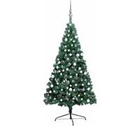 vidaXL Demi-arbre de Noël Artificiel Pré-éclairé et Boules, Sapin de Noël avec LED, Décoration de Vacances, Ornement de Fête Intérieur Extérieur, Vert 120 cm Vert G
