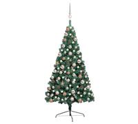 vidaXL Demi-arbre de Noël artificiel 120 cm pré-éclairé LED avec boules Vert intérieur/extérieur